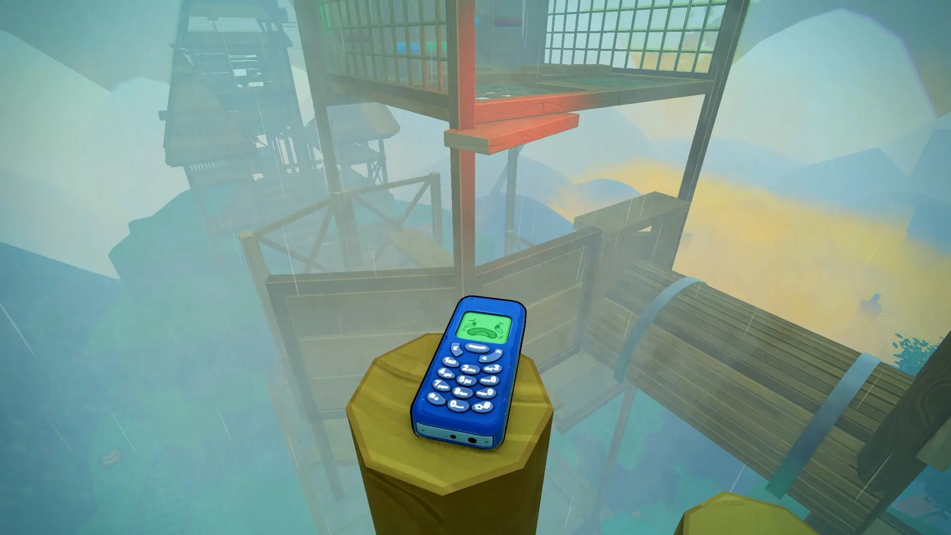 Flippy on a narrow wooden playground platform before a jump