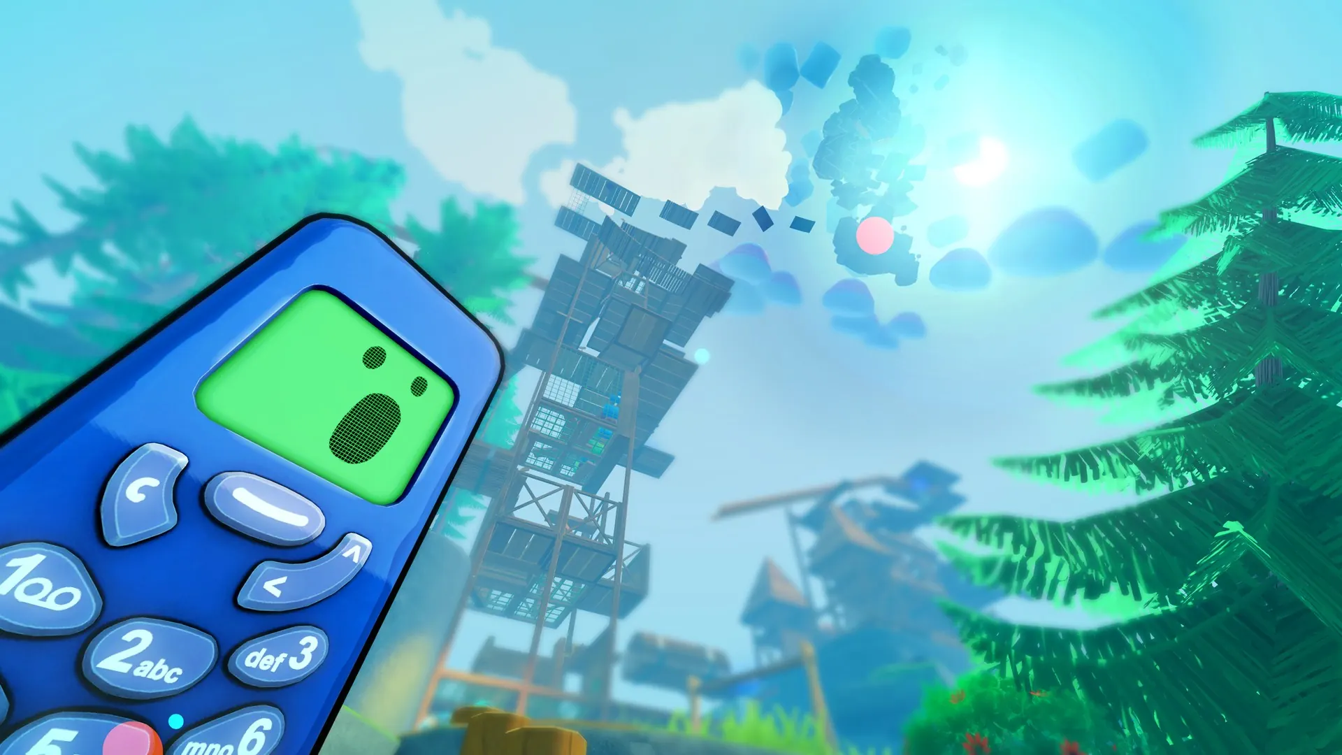 Flippy overlooking the towering wooden playground in Flipping is Hard